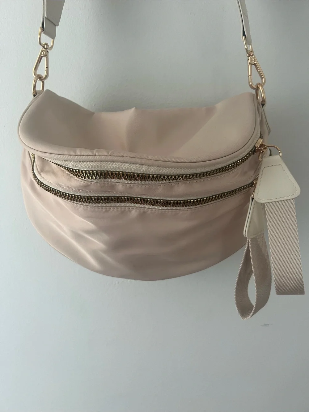 Neutral Beige Crossbody Bag with Double Zippers - Women Bags